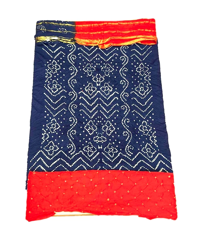 Blue &amp; Red Color Cotton Satin Bandhani Dress-KSB2X-12337