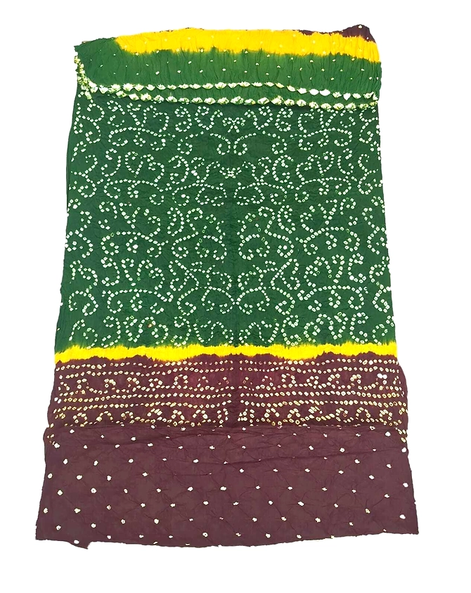 Green &amp; Chocolate Color Cotton Satin Bandhani Dress-KSB2X-12362