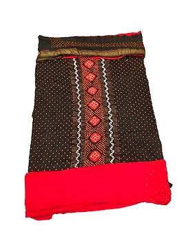 Black & Red Color Cotton Satin Bandhani Dress