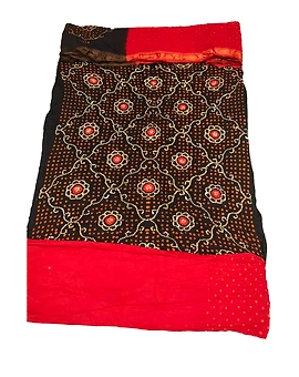 Black & Red Color Cotton Satin Bandhani Dress
