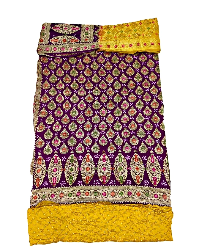 Purple &amp; Rust Color Dupion Silk Bandhani Dress-KSB6X-10086