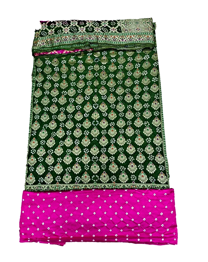 Mahendi &amp; Pink Color Dupion Silk Bandhani Dress-KSB6X-9958