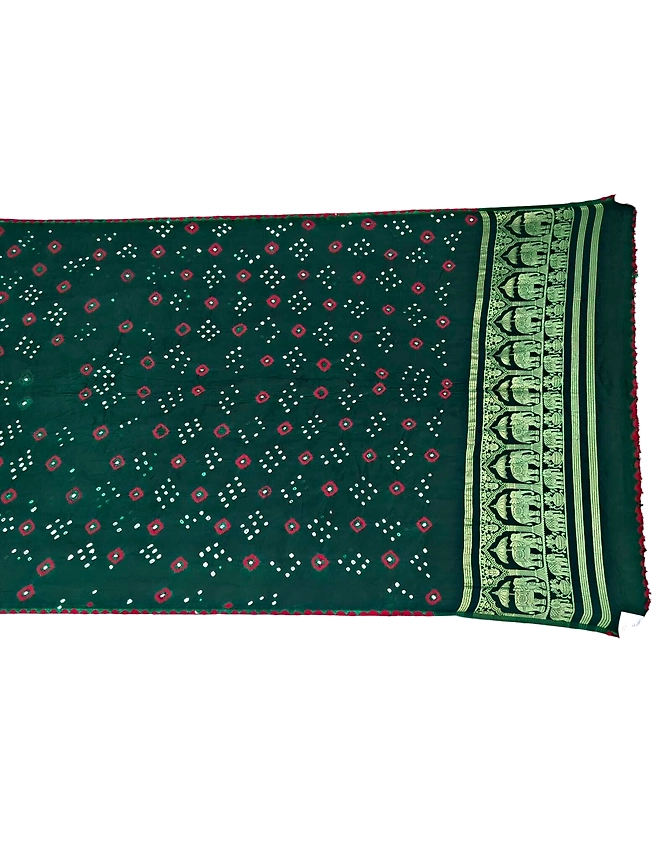 All Over Green Color Art Gaji Bandhani Dupatta-KSH3X-9445