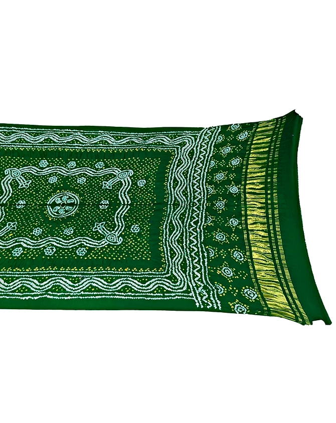 All Over Green Color Pure Gaji Silk Bandhani Dupatta-KSH7X-9856