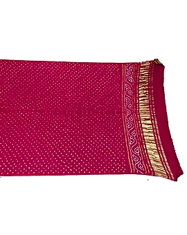 All Over Pink Color Pure Gaji Silk Bandhani Dupatta