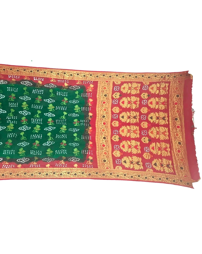 Green &amp; Red Color Art Silk Bandhani Saree-KSA3X-10015