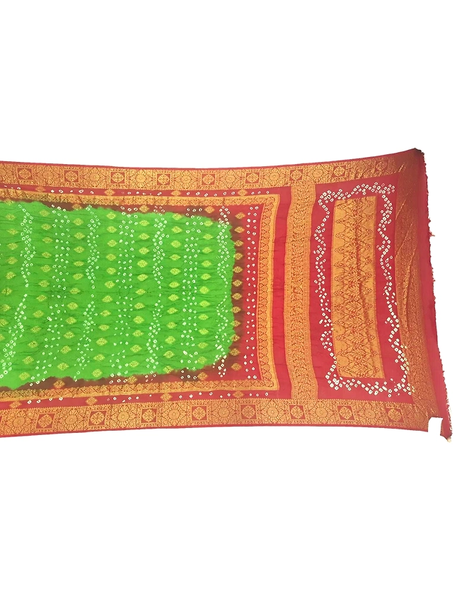 Mahendi &amp; Red Color Art Silk Bandhani Saree-KSA3X-10035
