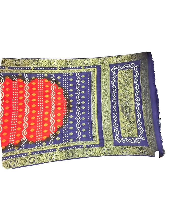 Orange &amp; Blue Color Art Silk Bandhani Saree-1