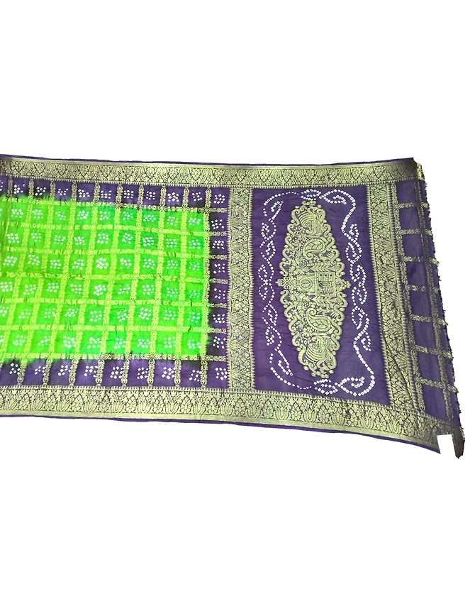 Paroot Green &amp; Blue Color Art Silk Bandhani Saree-KSA3X-10063