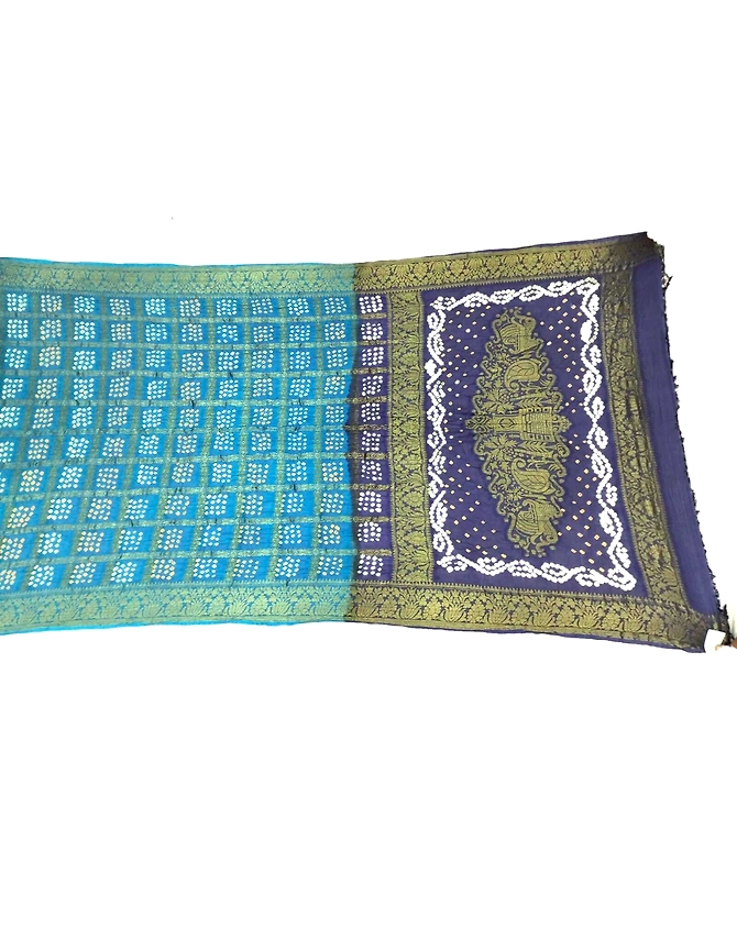 Sky Blue &amp; Blue Color Art Silk Bandhani Saree-KSA3X-10091