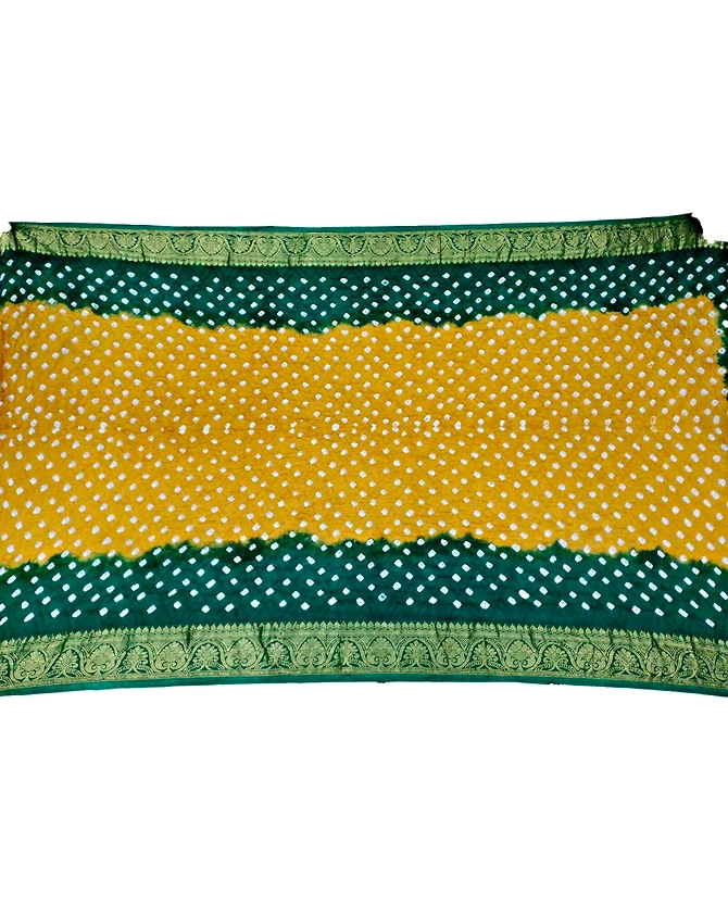 Rust &amp; Green Color Art Silk Bandhani Saree-1