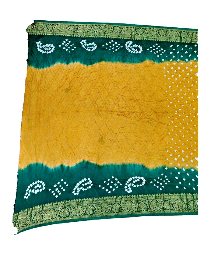 Rust &amp; Green Color Art Silk Bandhani Saree-2