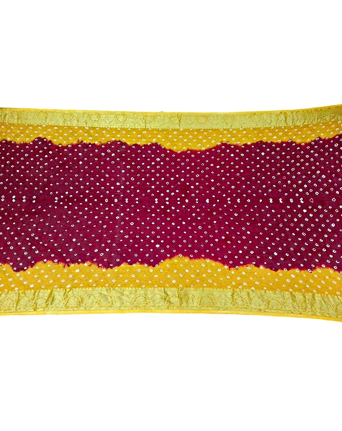 Golden &amp; Maroon Color Art Silk Bandhani Saree-1