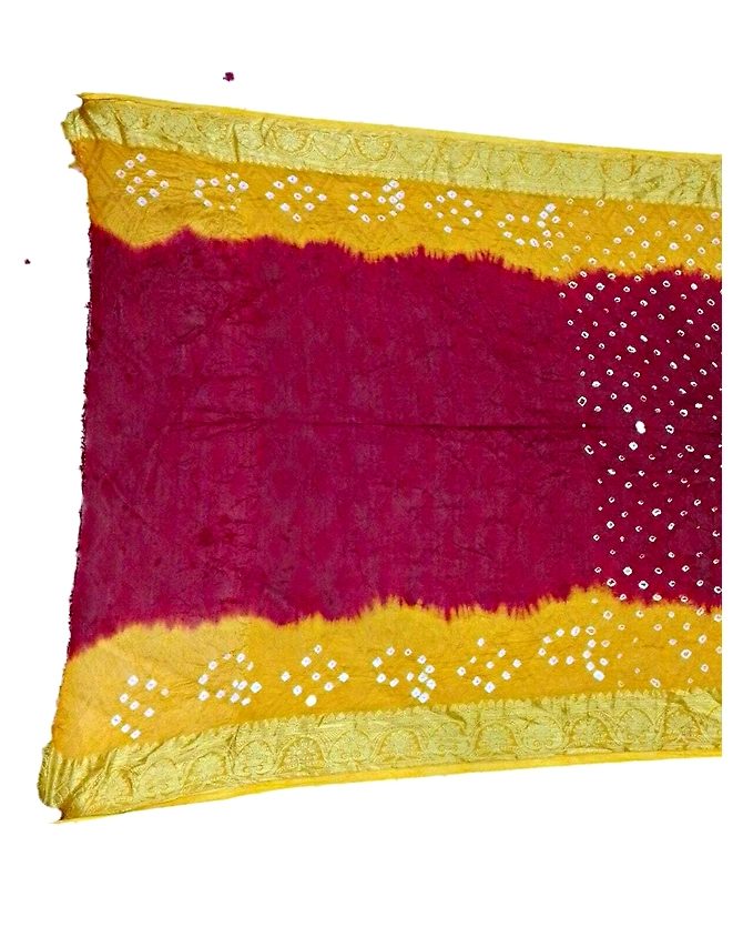 Golden &amp; Maroon Color Art Silk Bandhani Saree-2