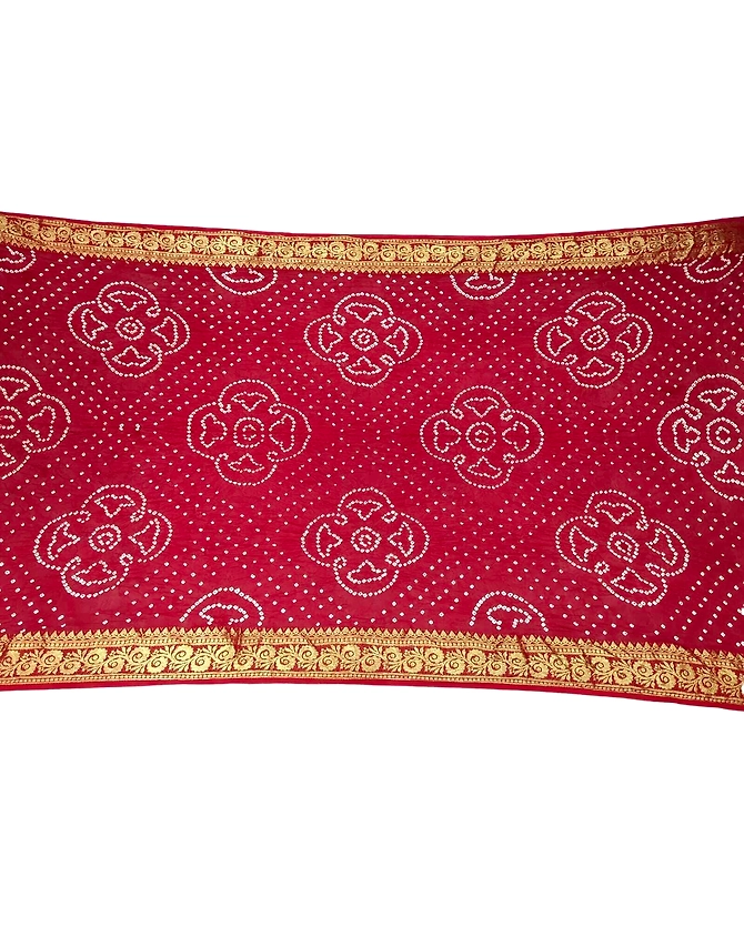 All Over Red Color Art Silk Bandhani Saree-1