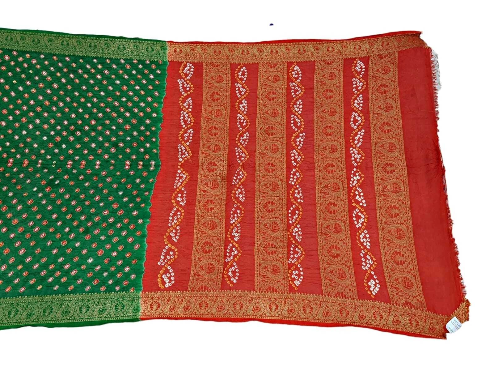 Buy Growing Group Women's Art Silk Bandhani Saree With Unstitched Blouse  Piece (Red - Green) at Amazon.in