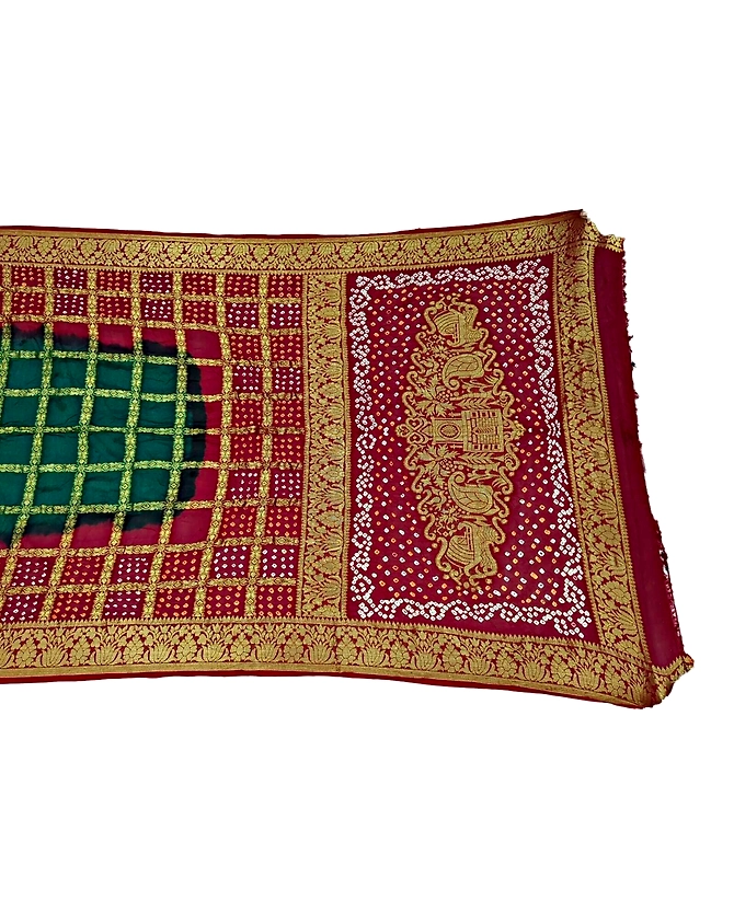 Green &amp; Red Color Art Silk Bandhani Saree-KSA3X-10421