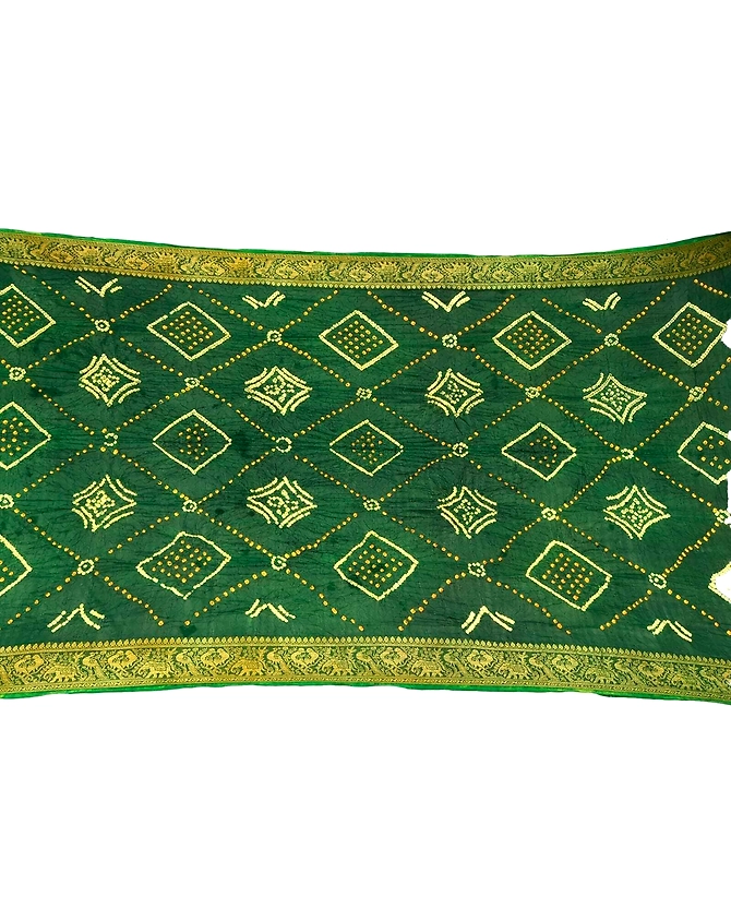 All Over Green Color Art Silk Bandhani Saree-1