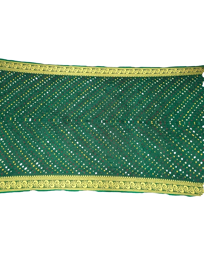 All Over Green Color Art Silk Bandhani Saree-1