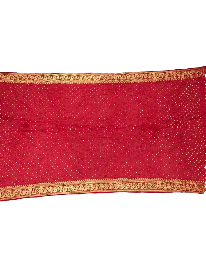 All Over Red Color Art Silk Bandhani Saree-1