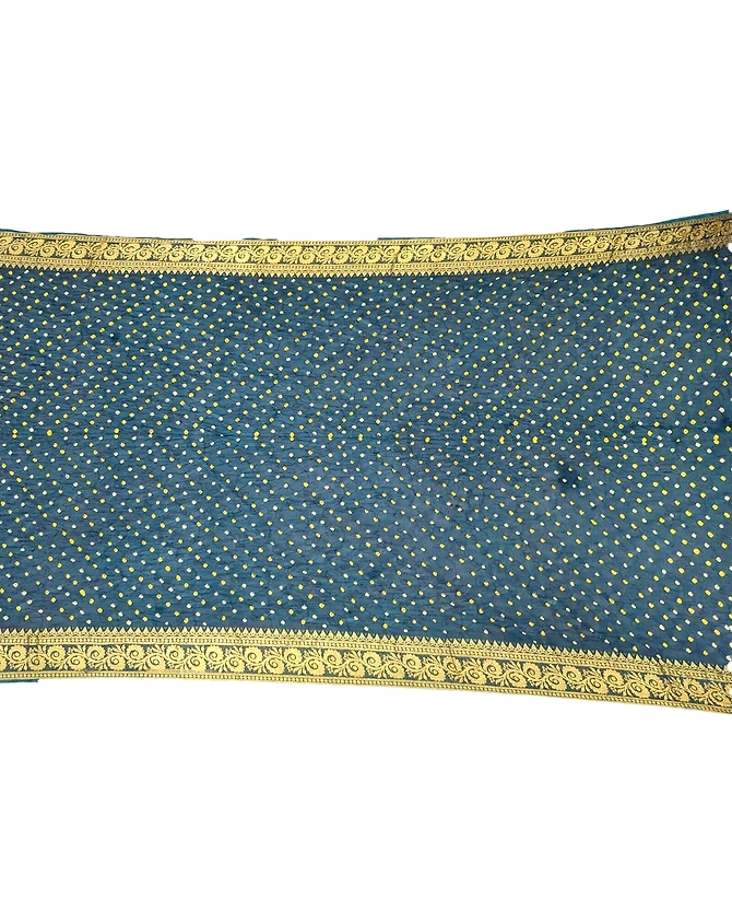 All Over Indigo Color Art Silk Bandhani Saree-1