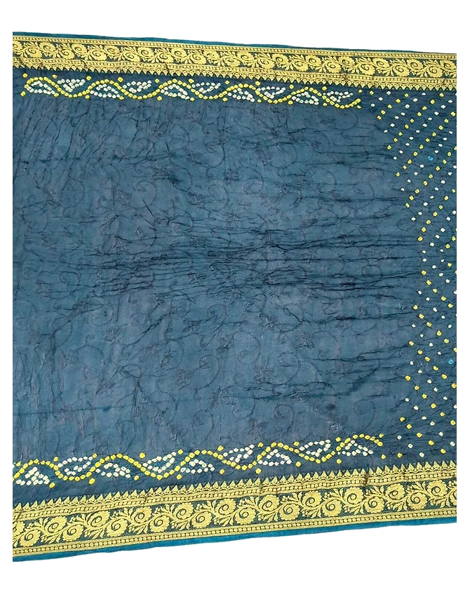 All Over Indigo Color Art Silk Bandhani Saree-2