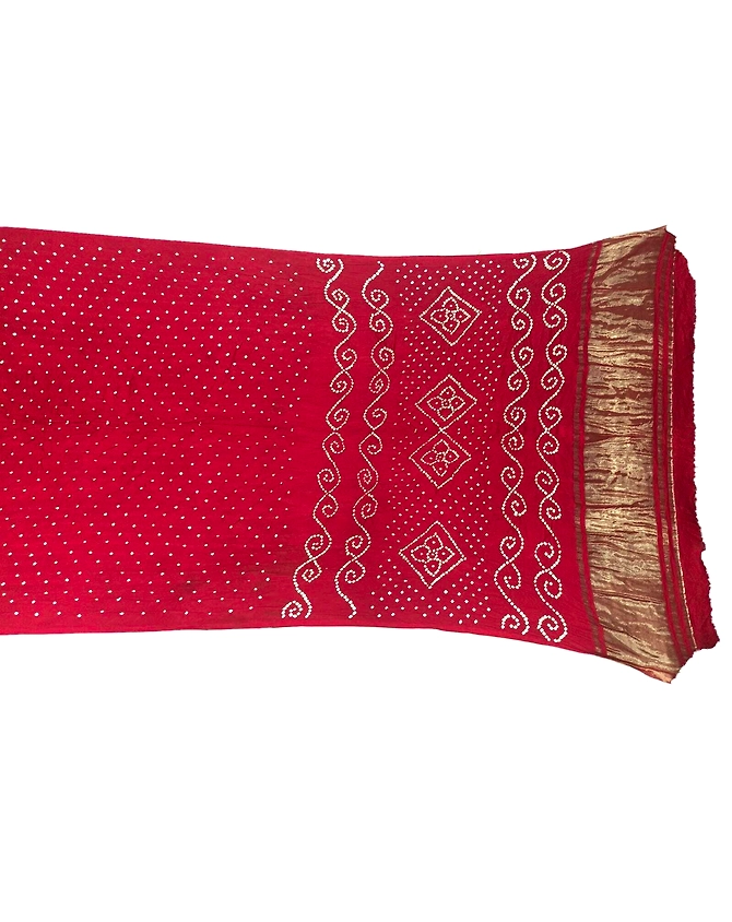 All Over Red Color Art Gaji Bandhani Saree-2