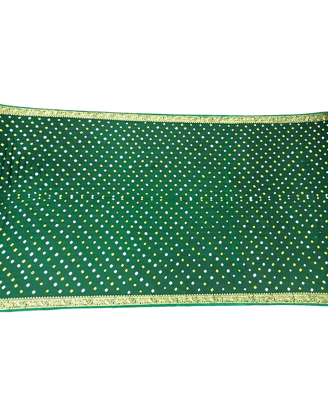 All Over Dark Green Color Art Gaji Bandhani Saree-3