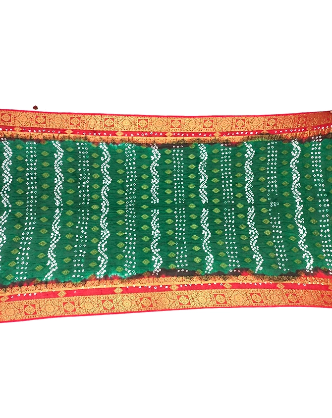 Green &amp; Red Color Art Silk Bandhani Saree-KSA3X-9858