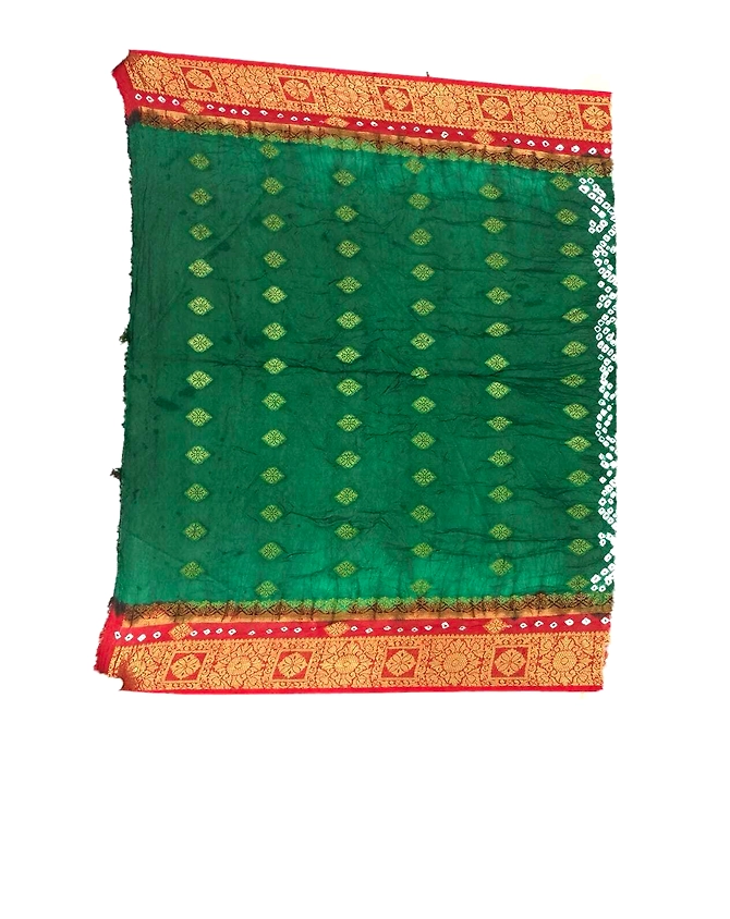 Green &amp; Red Color Art Silk Bandhani Saree-2