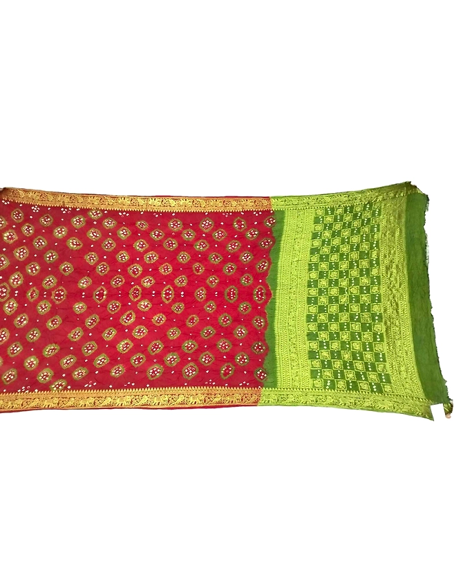 Red &amp; Mahendi Color Art Silk Bandhani Saree-KSA3X-9923