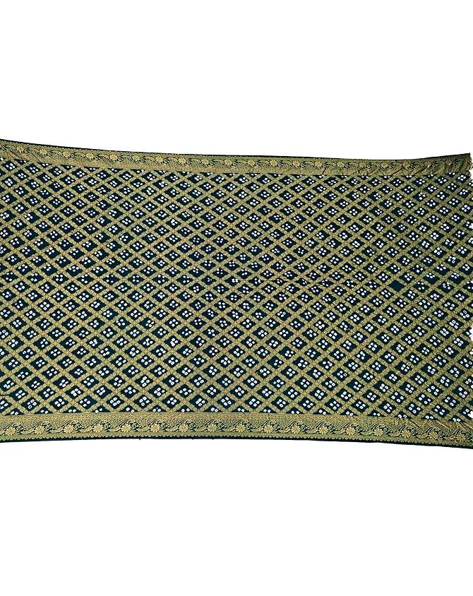 All Over Green Color Cotton Satin Bandhani Saree-1