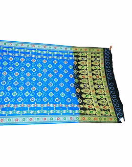 Sky Blue & Green Color Dupion Silk Bandhani Saree