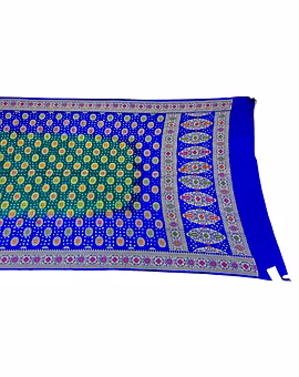Sea Green & Blue Color Dupion Silk Bandhani Saree