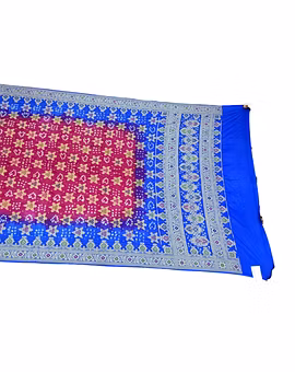 Sky Blue & Magenta Shaded Color Dupion Silk Bandhani Saree