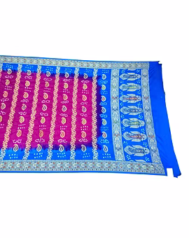 Sky Blue & Majenta Shaded Color Dupion Silk Bandhani Saree