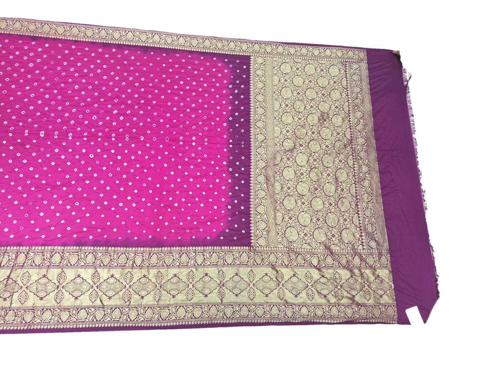 Pink Magenta Shaded Color Dupion Silk Bandh ani Saree-2