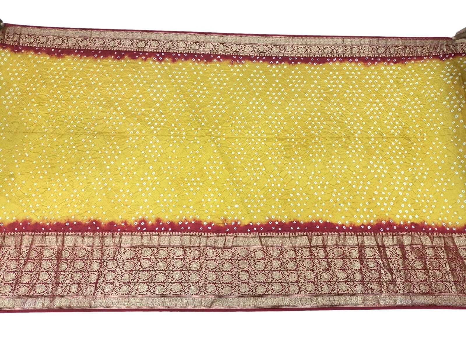 Yellow &amp; Red Shaded Color Dupion Silk Bandhani Saree-KSA6X-9922