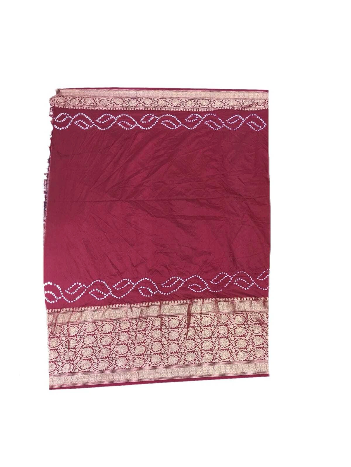 Yellow &amp; Red Shaded Color Dupion Silk Bandhani Saree-1