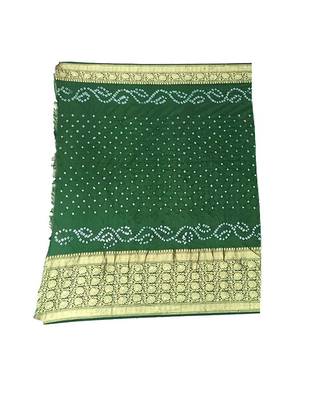 Red &amp; Green Shaded Color Dupion Silk Bandhani Saree-2
