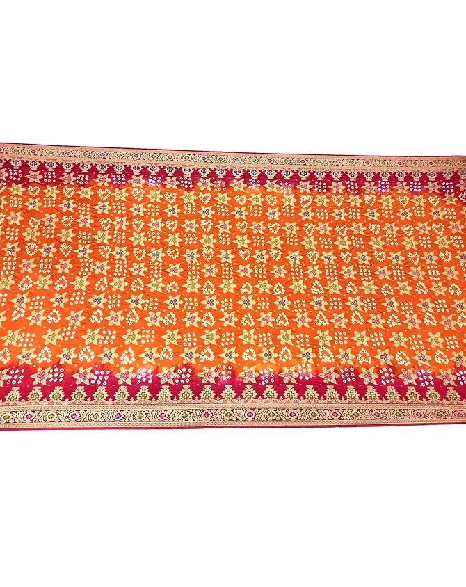 Rust &amp; Red Color Dupion Silk Bandhani Saree-KSA6X-9952