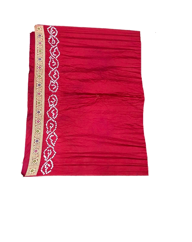 Rust &amp; Red Color Dupion Silk Bandhani Saree-1
