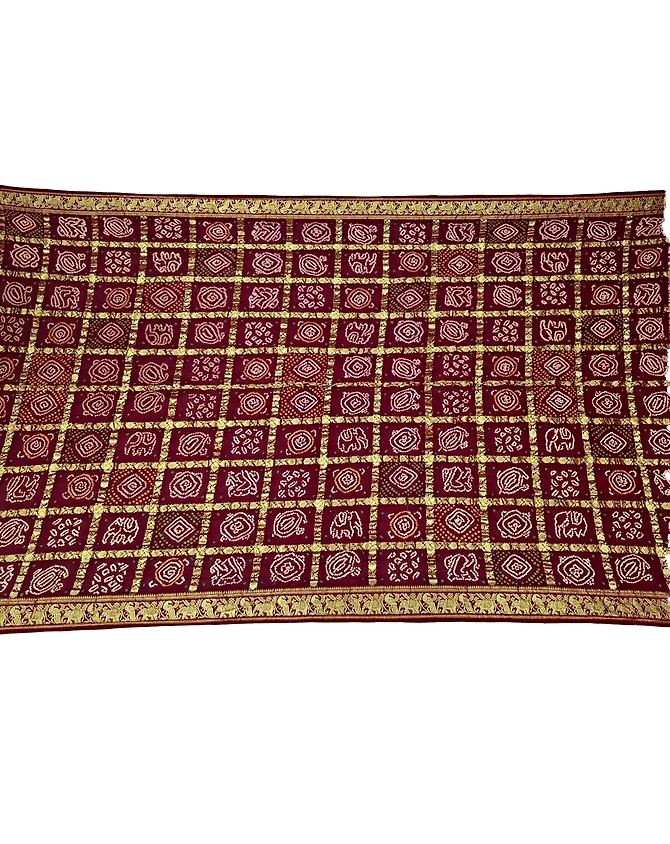 All Over Red Color Pure Cotton Bandhani Gharchola Saree-1