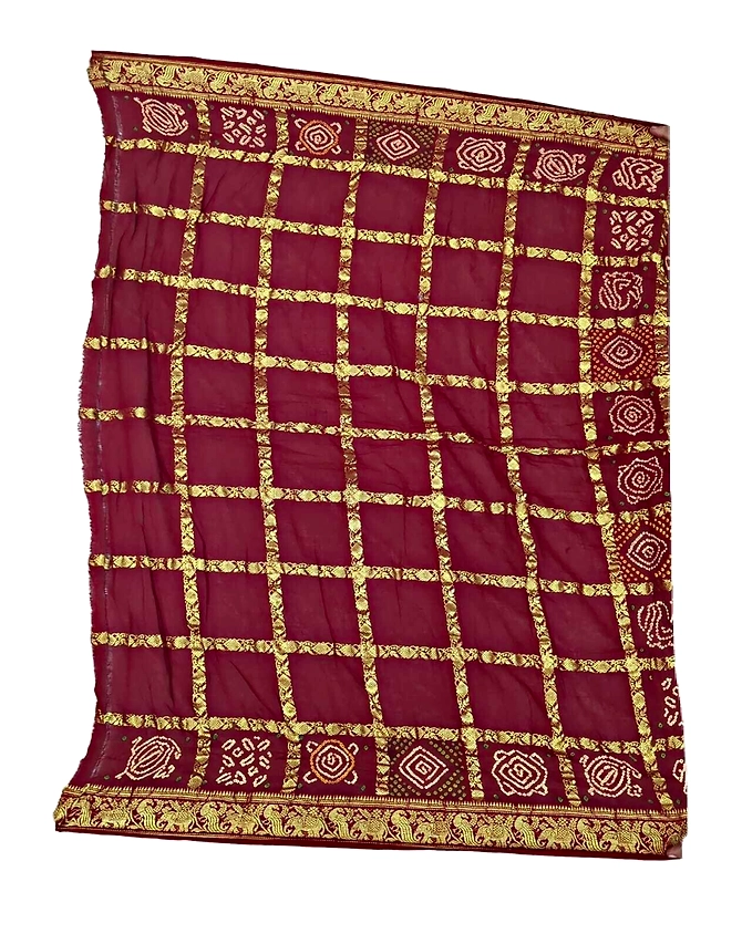 All Over Red Color Pure Cotton Bandhani Gharchola Saree-2