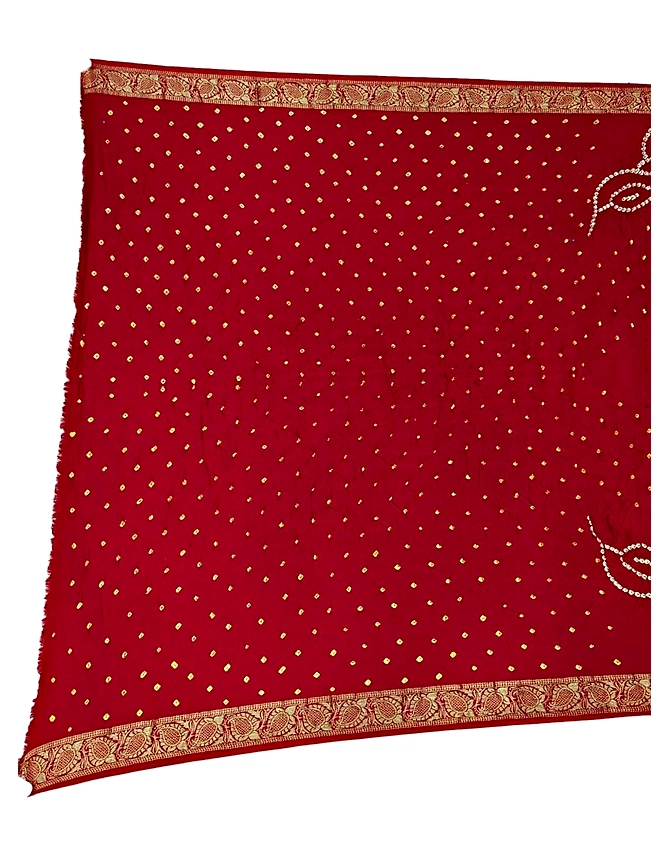 All Over Red Color Art Silk Bandhani Saree-2