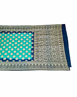 sea Green & Indigo Color Dupion Silk Bandhani Saree