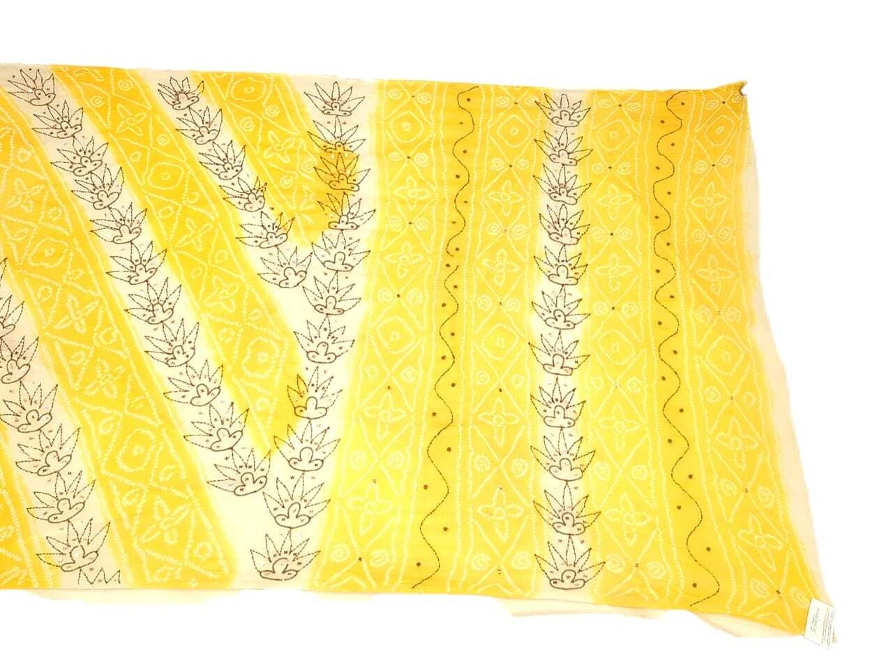 Yellow &amp; White Color Hand Work Banarasi Georgette Bandhani Saree-KSA11XI-9016