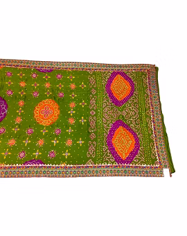 Mahendi Green & Magenta Color Hand Work Pure Gaji Silk Bandhani Saree