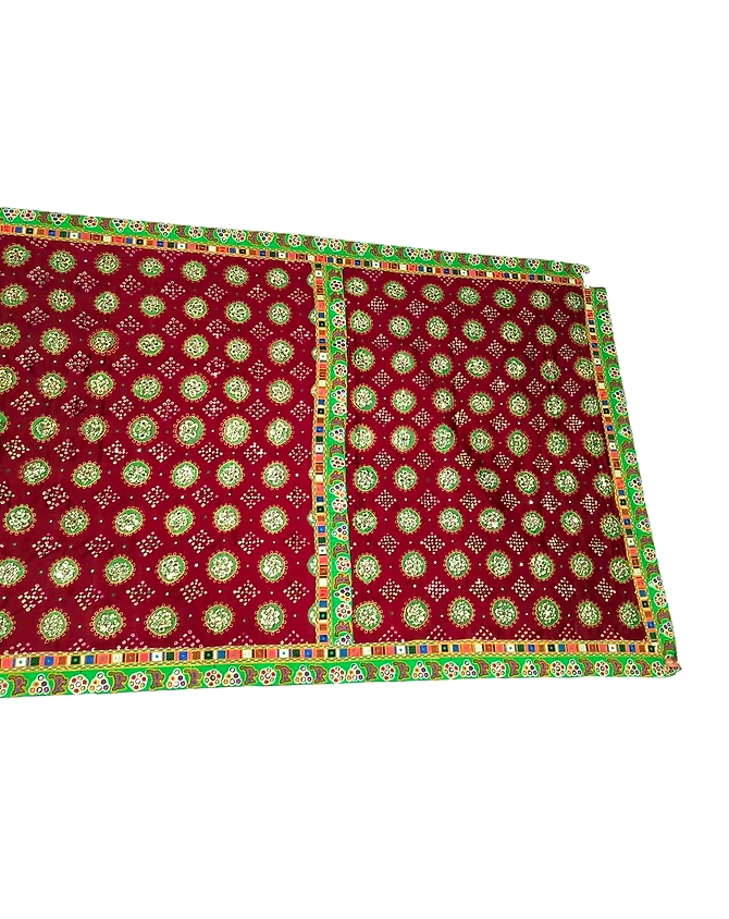 Maroon &amp; Mahendi Color Hand Work Pure Gaji Silk Bandhani Saree-KSA7XI-9018
