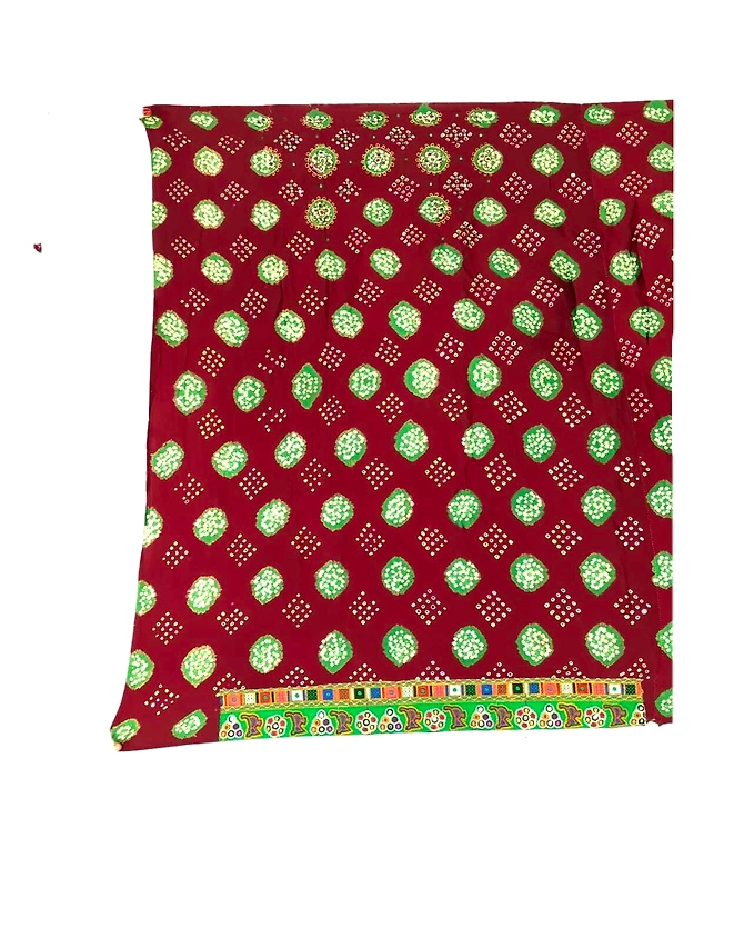 Maroon &amp; Mahendi Color Hand Work Pure Gaji Silk Bandhani Saree-2